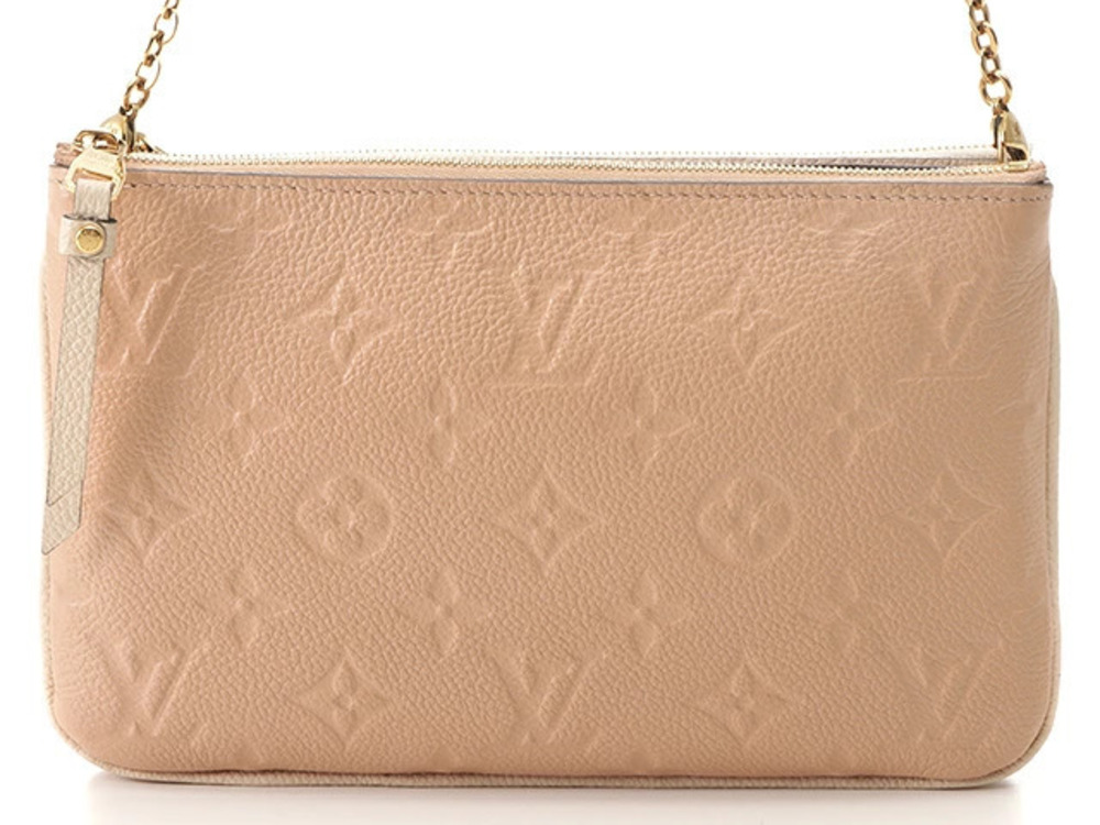 LOUIS VUITTON Pochette Double Zip Mono Empreinte Beige Cream Dor